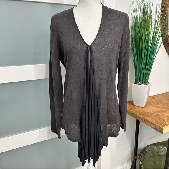 Anthropologie Guinevere Grey Cardigan Linen Blend SZ Large Lightweight Boho GUC - Picture 1 of 8